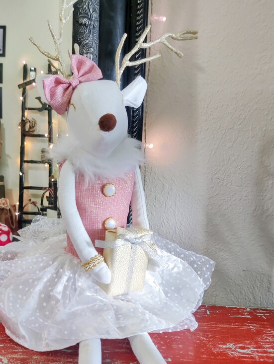 Other - Holiday Pink and White Plush Reindeer With Tutu